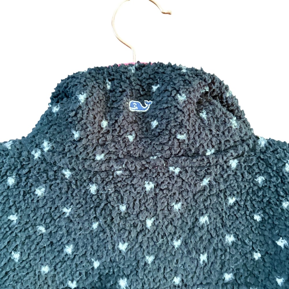 Vineyard Vines Womens polka dot Sherpa Fleece Quarter Zip Shep Shirt Navy Pink - Picture 6 of 6